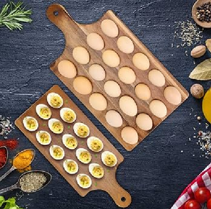 Plato de madera para servir huevos rellenos con ranuras para presentación, accesorios decorativos de diseño para mesa. - Product Image 2