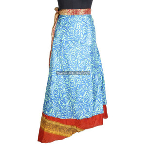 Nueva Falda Larga de Seda Mágica para Mujer, Estilo Playa, 2 Capas, Reversible, Tipo Sari, Vintage - Product Image 1