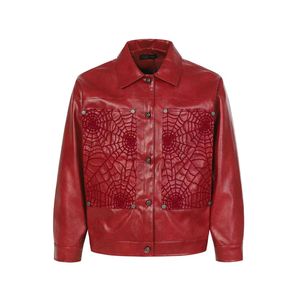 Chaqueta de Cuero Sintético Personalizada Estilo Vintage Urbano, Impermeable, Antidesgarro, con Detalle de Telaraña, de Alta Calidad, Estilo Hip Hop - Product Image 3