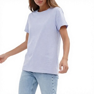 เสื้อยืดคอกลมผ้าฝ้ายสีฟ้าอ่อนสำหรับผู้หญิง ทรงหลวม สวมใส่สบาย แขนสั้น สีพื้น ระบายอากาศได้ดี เหมาะสำหรับฤดูใบไม้ผลิและฤดูร้อน - Product Image 4