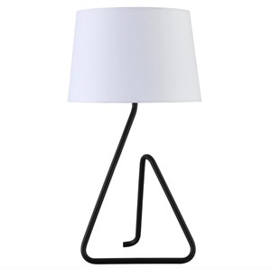 Modern Black Metal Contemporary Simple <b>Table</b> Lamp Fabric Shade Geometric Base Decorative <b>Bedside</b> Lamp Hotel Home Decor Lighting - Product Image 1