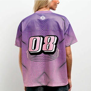 Venta al por mayor de camisetas de fútbol americano personalizadas para mujer con cuello en V, diseño gráfico de estrellas rosas, transpirables, de poliéster, ajuste holgado, suministro OEM a granel - Product Image 6