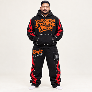 Conjunto de Sudadera con Capucha Rexfit para Hombre, Negro y Rojo, Estampado en Serigrafía, Ropa Urbana de Algodón French Terry, Prenda Otoñal, Impresión Personalizada OEM - Product Image 2