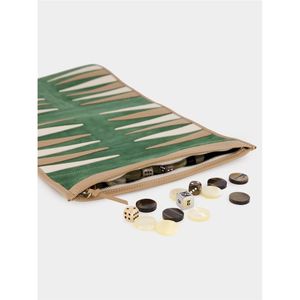 Premium Leather Roll Up Backgammon <b>Set</b> Portable Travel Board Game with Suede Interior Zippered Pouch <b>Dice</b> & Chip Backgammon Game - Product Image 2