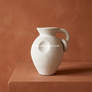 Jarrón de Terracota Blanco Rústico Lamunata, Maceta de Cerámica con Asa, Florero de Mesa, Exportador Mayorista - Product Image 6