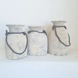Vintage <b>Wooden</b> Himachali Water Pot Flower Vase <b>Planter</b> Hand Carved Hanging Decor for Farmhouse Home <b>Garden</b> Entryway Living Room - Product Image 2