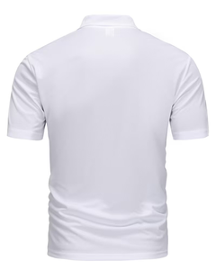Men's White Short Sleeve for Shirt Solid Color Knitted Pique Fabric Breathable Smart Casual Fit Regular Length Button Design - Product Image 3