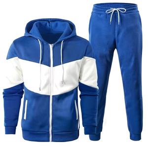 AGGRAND INDUSTRY Herren-Trainingsanzug aus schwerem Fleece, blau, mit durchgehendem Reißverschluss, Kapuzenjacke und passenden Jogginghosen, individuelle Streetwear-Sweatsuits - Product Image 5