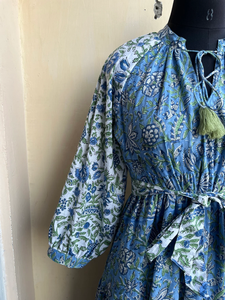 Robe longue maxi à manches longues, col en V, imprimé floral, en tissu de coton imprimé à la main, grande taille, prix usine - Product Image 4