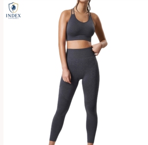 Ensemble de yoga INDEX APPAREL pour femmes, 2 pièces, leggings taille haute, soutien-gorge de sport à dos nageur, couleur unie sans couture - Product Image 1