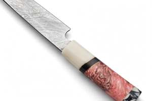 Cuchillo de Cocina Artesanal de Acero de Damasco con Mango de Resina Rosa y Hueso, Cuchillo Petty para Pelar - Product Image 2