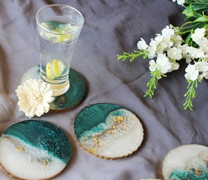 Handmade Resin Wood Square Drink <b>Coaster</b> <b>Set</b> Stylish Table Protection Mats Waterproof Heat Resistant Coffee Cup <b>Holder</b> Home - Product Image 4