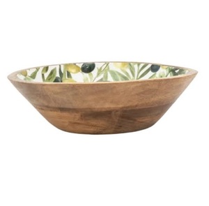 Wooden Bowl Salad Or Fruits Serving Bowl <b>Sticker</b> Printed Enamel Mango Wood Bowls With Spoon Enamel Printed - Product Image 2