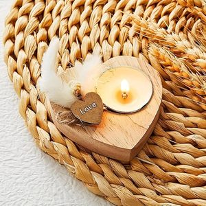 Heart-Shaped Wood Candle Holders with <b>Tealight</b> Candle,2 Pack Rustic Style Candlestick Decorative Holders for Home Decoration, - Product Image 4