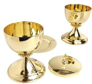Cáliz Religioso de Latón Chapado en Oro de Alto Brillo con Patena y Ciborio, Juego de Vajilla para Iglesia Católica y Bodas - Product Image 2