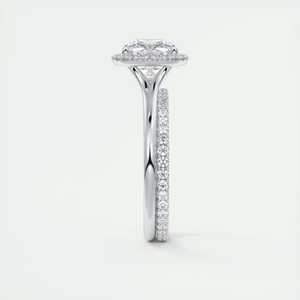 Anillo de compromiso con halo de diamantes cultivados en laboratorio de 2.10 quilates, talla cojín, hecho a mano, con halo oculto de engaste francés en oro blanco de 14k. - Product Image 5