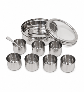 Dheer International - Caja para Especias Indias Masala Dibba de Acero Inoxidable de Grado Alimenticio 202 No. 13 (Diámetro 22.50 cm) con Cuchara, Venta al por Mayor - Product Image 4