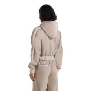 Survêtement à capuche entièrement zippé pour femme avec pantalon large, taille élastique, boutons-pression latéraux, poches, vente en gros, personnalisé, OEM, deux pièces, taille S - Product Image 2