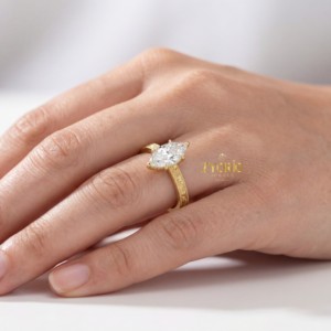 Elegante Anillo de Compromiso con Diamante Marquise VS de 1-3 CT Cultivado en Laboratorio, Engaste Milgrain, Oro 14K/18K, Estilo Vintage para Boda o Fiesta Nupcial - Product Image 4