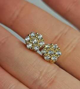 Moissanite Round Cut Diamond Flower Stud <b>Earrings</b> 925 Sterling <b>Silver</b> With Gold Plated Flower Stud For <b>Wedding</b> Parties Gift - Product Image 3