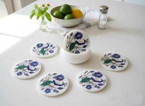 Juego de Posavasos de Mármol con Diseño de Pavo Real, Hechos a Mano con Incrustaciones Florales, Posavasos de Lujo para Decoración del Hogar, Vajilla, Regalo - Product Image 4
