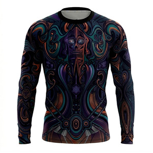 Unisex Fitted Long Sleeve Compression Shirt Sublimation Print Dark Psychedelic <b>Skull</b> Design Quick Dry Lightweight Breathable MMA - Product Image 1