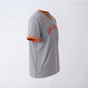 T-shirts Ringer décontractés pour hommes en coton 100% gris/orange de haute qualité, coupe classique, manches courtes, logo imprimé HD sur le devant - Product Image 5
