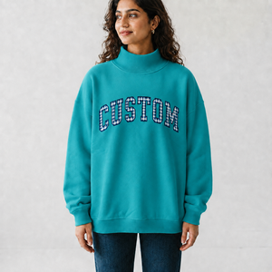 Fabricante OEM de Suéter Oversize para Mujer con Cuello Alto Simulado, Ligero, de Algodón y Felpa, con Puños Acanalados y Hombros Caídos - Product Image 1