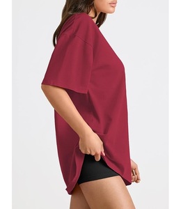 Camiseta de Mujer 100% Algodón Sólido, Manga Corta, Cuello con Hombros Caídos, Estilo Holgado, Casual, Transpirable, de Bangladesh, Superventas - Product Image 3