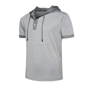 Mode décontracté à manches courtes de luxe hommes t-shirt hommes vente chaude entraînement plaine Gym Jogging à capuche Sport t-shirts hommes - Product Image 6