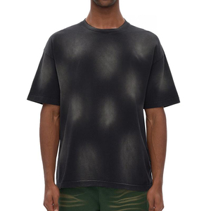 Camiseta Negra de Alta Calidad, Oversize, Algodón Grueso de 280 g/m², Estilo Vintage Desgastado por el Sol, Camisetas para Hombre - Product Image 1