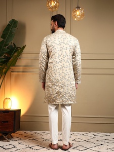 Ensemble Kurta Pyjama pour Homme, Coupe Classique, Style Traditionnel Indien et Pakistanais, Longueur Genou, Infroissable, Tenue Décontractée - Product Image 5