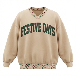 Festive Christmas V Neck Holiday Pullover <b>Sweatshirt</b> <b>Cute</b> Printed Cuff Detail Cozy Winter Season Wear - Product Image 3