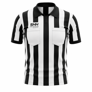 Camiseta de Árbitro de Fútbol a Rayas Blancas y Negras para Hombre, Cuello Polo, Bolsillos Dobles en el Pecho, Manga Corta, Uniforme Profesional para Oficiales de Juego - Product Image 1
