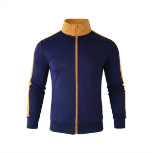Survêtement pour homme bleu marine et jaune moutarde avec veste zippée à col montant et pantalon à cordon de serrage – Tenue décontractée pour l'automne - Product Image 3