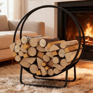 Heavy-Duty 20-Inch Round Metal Curved Firewood <b>Log</b> Hoop with <b>Stand</b> Fireplace Sets & Accessories - Product Image 1