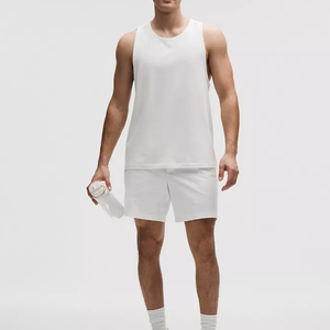 Men's <b>White</b> Sleeveless Tank <b>Top</b> Stand Collar Printed Casual Knitted Cotton Breathable Washed Embroidery Sporty Fit Workout Wear - Product Image 2