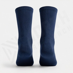 Crew <b>Socks</b> Solid Navy Blue Knitted Breathable Regular Fit Adult Daily Casual Wear - Product Image 2