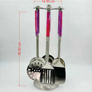 Ensemble de cuisine en promotion avec support, lot de 6, avec poignée en résine, finition polie de haute qualité, acier inoxydable, pour la cuisine - Product Image 6
