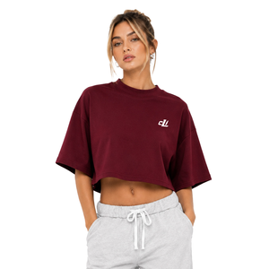 T-shirt personnalisé uni pour femme, coupe ample à épaules tombantes, col rond, manches courtes, style crop top, OEM sur mesure, toutes saisons - Product Image 1