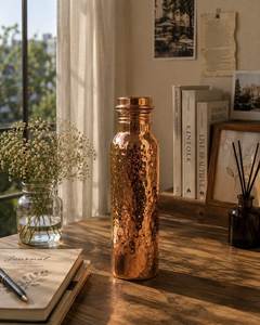 Copper Water <b>Bottle</b> With Hammered Finish Portable Travel Use With Lid <b>Vintage</b> Design copper <b>bottle</b> - Product Image 4