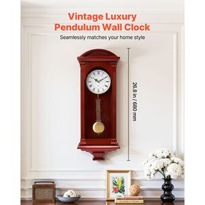 Orologio da Parete Vintage in Legno di Pino e MDF con Movimento al Quarzo Classico e Design Silenzioso, 26,7 Pollici, Orologio a Pendolo - Product Image 2