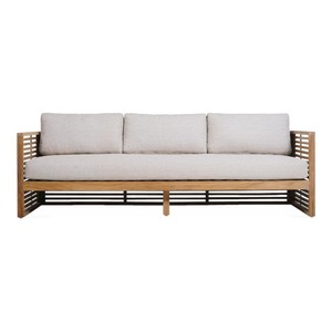 Conjunto de Sofá Moderno para Exteriores de Madera de Teca Sólida, 3 Plazas, Muebles de Jardín de Lujo con Cojines Impermeables para Proyectos de Hoteles y Villas - Product Image 1