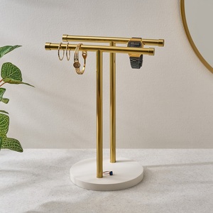 Soporte Organizador de Joyas de Doble Barra con Base Redonda Estable, Exhibidor de Pulseras y Relojes, Solución Decorativa para Ahorrar Espacio en el Tocador - Product Image 1