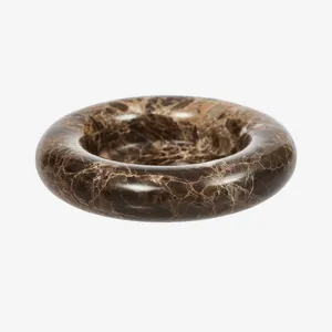 Plateau en marbre brun Pietra en forme de donut, plateau de service décoratif en pierre naturelle, décoration de luxe pour la maison - Product Image 1