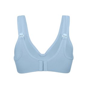 Women's Light <b>Blue</b> Deep V-Neck Seamless Sports <b>Bra</b> Medium Support Breathable Yoga <b>Bras</b> Non-Adjusted Straps Solid Color Gym Fit. - Product Image 2