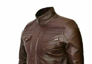 Men's Leather <b>Jacket</b> Moto Biker Style Stand Collar Zipper Closure Slim Fit Autumn Wear - Product Image 2