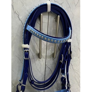 Cabezada azul y azul cielo con surcingle de PVC (BIOTHENE), frontal y paseador con tachuelas metálicas, juego de brida impermeable para caballo LLT - Product Image 3