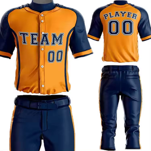 Conjunto de Uniforme de Béisbol Personalizado con Transferencia Térmica, Talla Grande, Azul Marino, Amarillo Neón, Cierre Completo con Botones, Transpirable, Antibacteriano, Pantalón Corto - Product Image 2