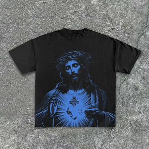 T-shirt pour homme blanc à imprimé photo de Jésus sur le devant, manches courtes, col rond, coupe classique, imprimé numérique, décontracté, 100% coton jersey - Product Image 6